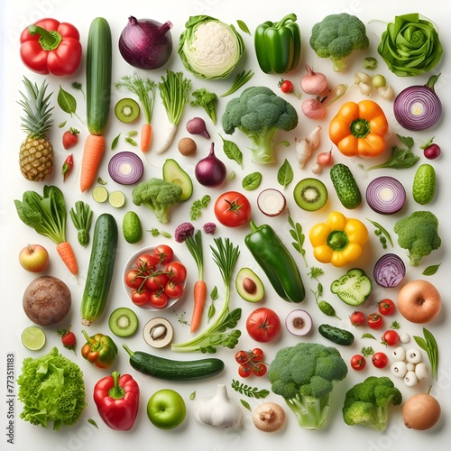 set of vegetables on white background top view