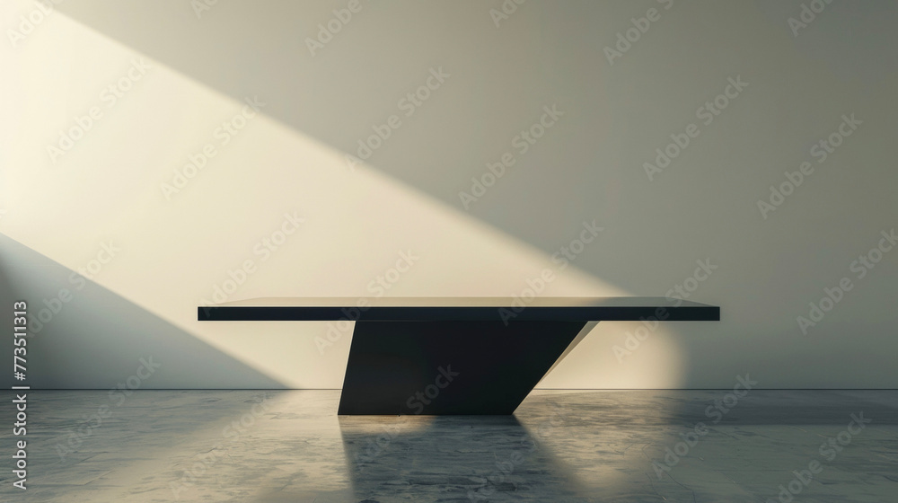 A sleek black table with sharp edges is p against a plain white wall showcasing a powerful juxtaposition of rectangular shapes. . . A sleek black table with sharp edges is p against a plain white wall showcasing a powerful juxtaposition of rectangular shapes. . .