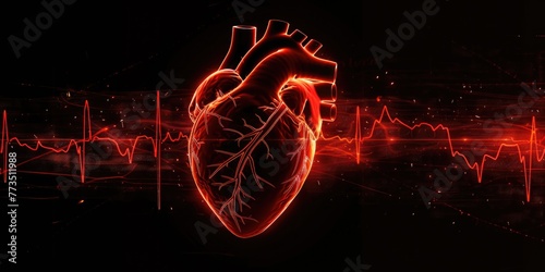 Red heart with a line of heartbeats in the background. Suitable for medical or love concept designs