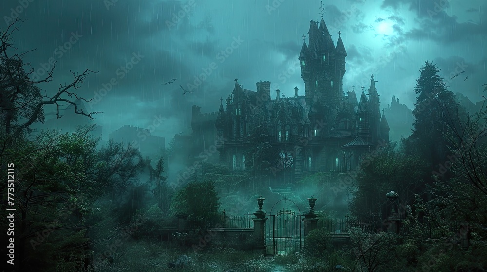 A Fantastical Birthday Journey Through a Haunted Gothic Mansion Under a Stormy Moonlit Sky