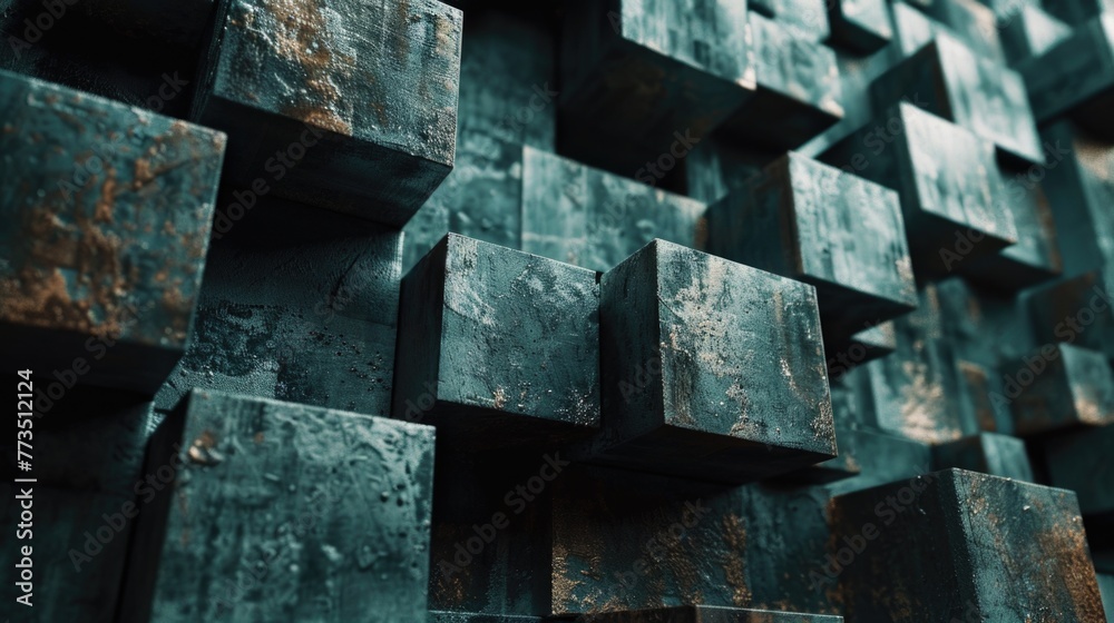 Detailed view of a metal block wall, suitable for industrial concepts Detailed view of a metal block wall, suitable for industrial concepts
