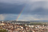 Arc en ciel au-dessus de la ville de Lyon, vue depuis la colline de Fourvière, ville de Lyon, département du Rhône, France