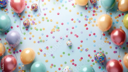 Festive Birthday Balloons and Confetti with Copy Space