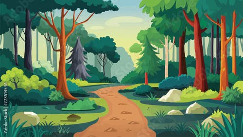 Exploring the Wilderness  Adventure Illustration of a Nature Trail Amidst Towering Trees