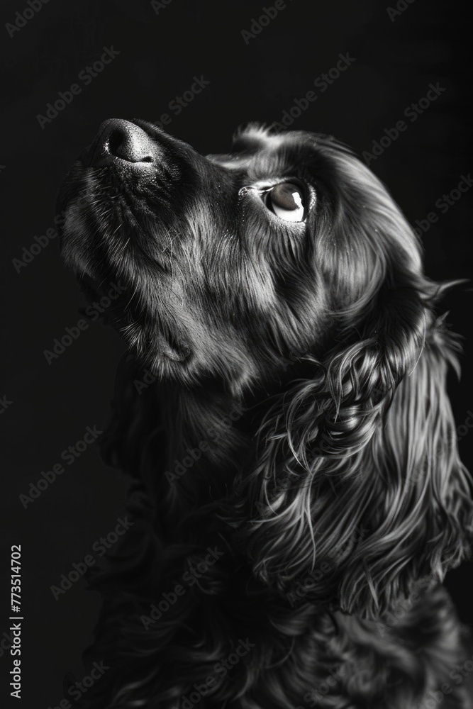 A black and white photo of a dog looking up. Suitable for various projects A black and white photo of a dog looking up. Suitable for various projects