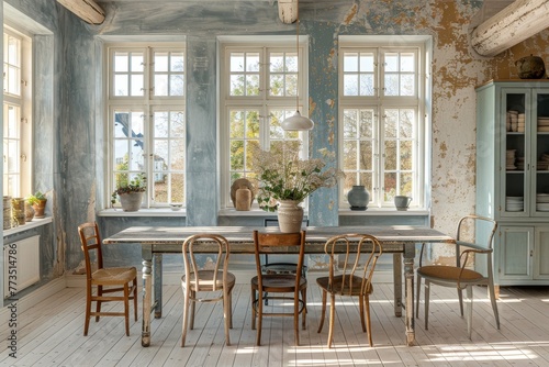 Elegant Swedish dining room with vintage decor and natural light © Georgii