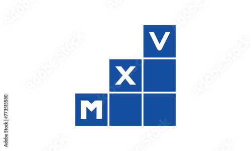 MXV initial letter financial logo design vector template. economics, growth, meter, range, profit, loan, graph, finance, benefits, economic, increase, arrow up, grade, grew up, topper, company, scale photo