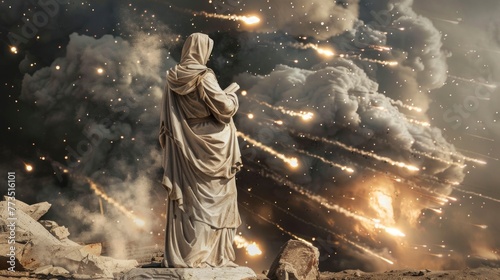 Lot's wife turned into a pillar of salt observing the destruction