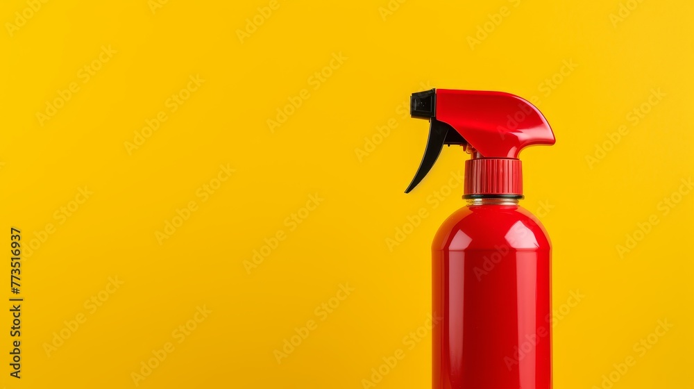 A red bottle sprayer on top of it, against a vibrant background A red bottle sprayer on top of it, against a vibrant background