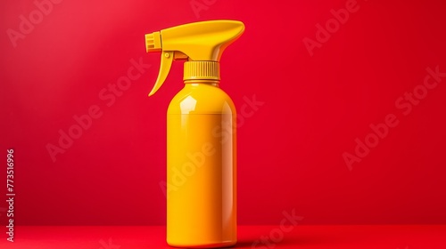 A red bottle sprayer on top of it, against a vibrant background