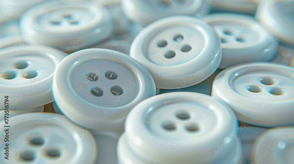 A pile of white buttons on a table. Perfect for fashion or crafting projects A pile of white buttons on a table. Perfect for fashion or crafting projects
