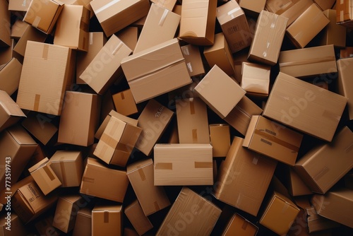 A pile of cardboard boxes stacked on top of each other. Suitable for packaging and storage concepts