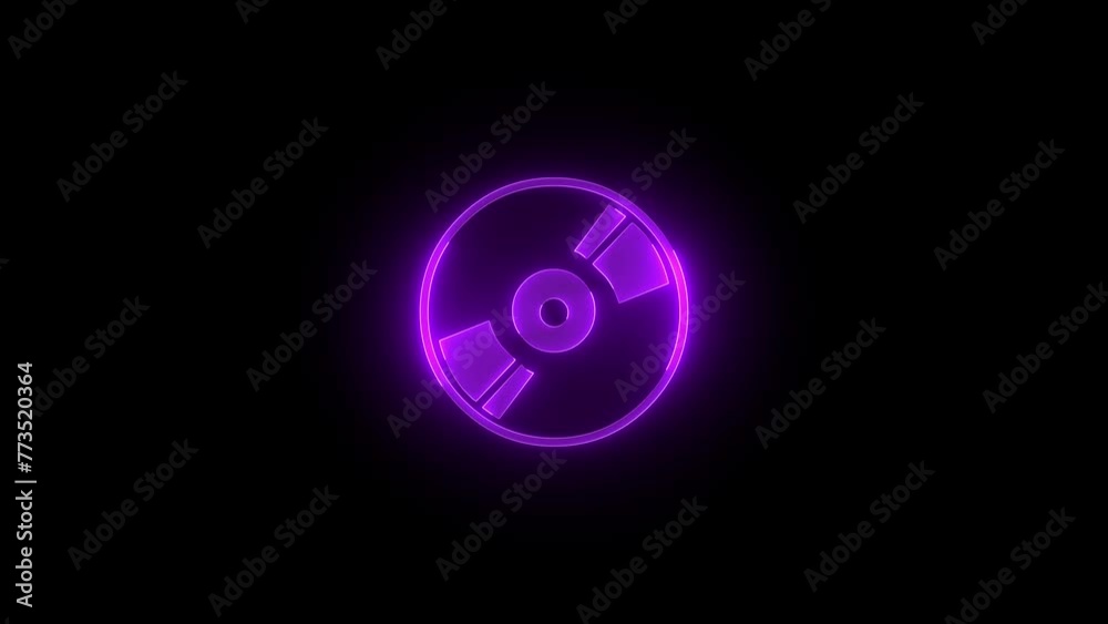 Optical disc icon glowing neon purple color animation black background Optical disc icon glowing neon purple color animation black background