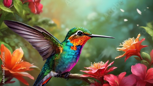 A Hummingbird Flying Near a Flower Generative AI