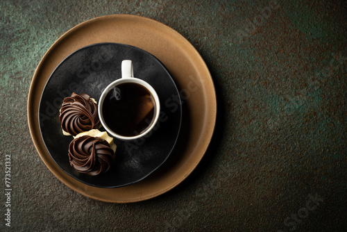Cup of coffee & chocolate  cookies 