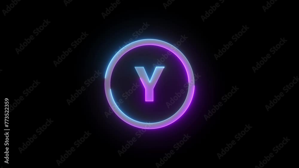 Neon button Y icon cyan purple color glowing animation black background Neon button Y icon cyan purple color glowing animation black background