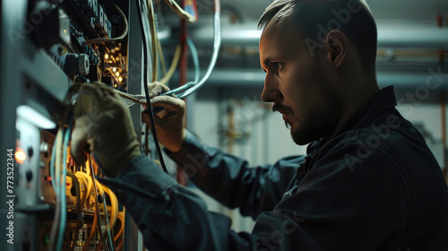 Close-Up of Electrician Repairing Wiring in Switchboard