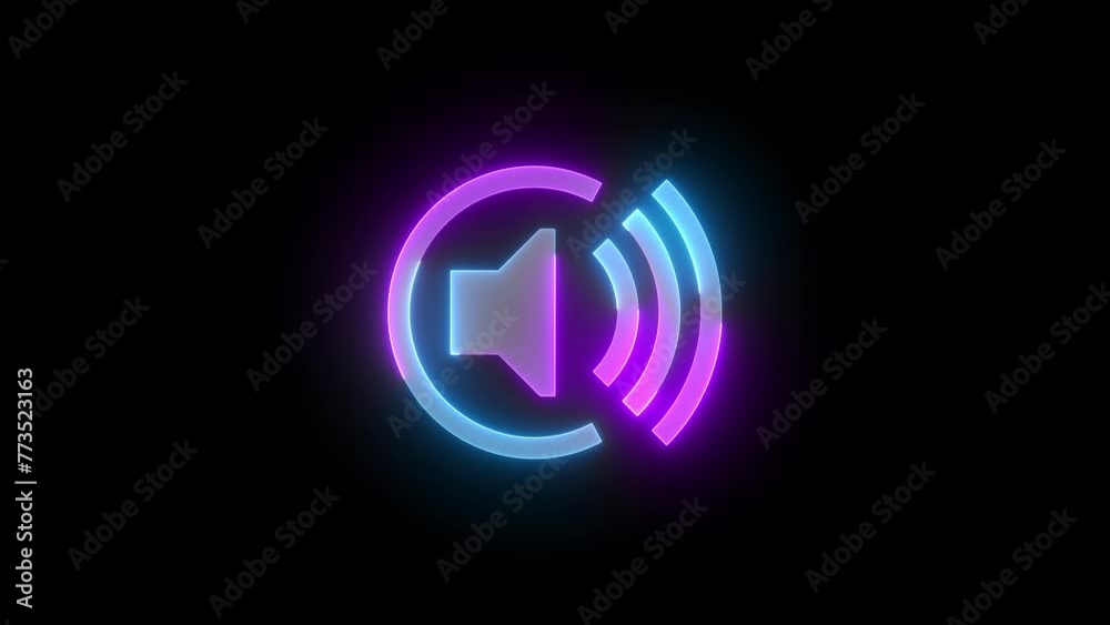 Neon spatial volume icon cyan purple color glowing animation black background Neon spatial volume icon cyan purple color glowing animation black background