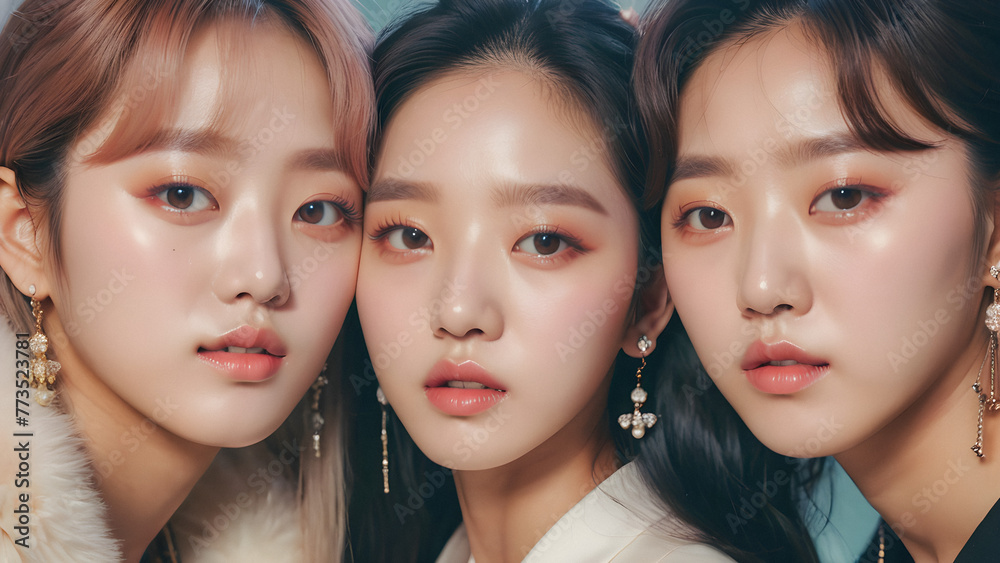 K-pop funs: beautiful Korean girls. generative AI