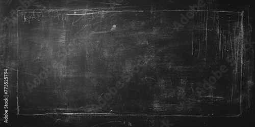 Blank blackboard or chalkboard texture backdrop with copy space. Close up of empty dirty school black chalkboard. Blackboard background with chalk smudge texture in wide web banner format  dark grey