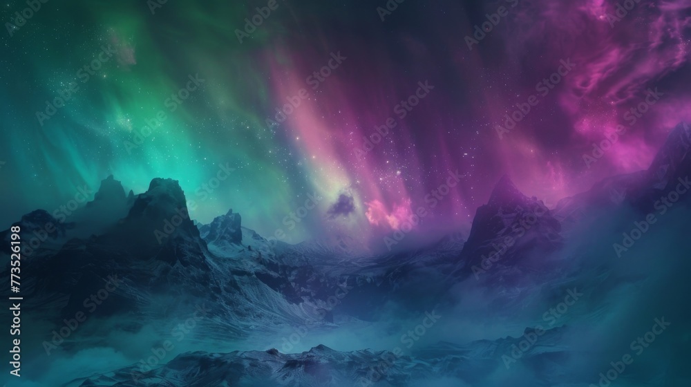 A symphony of colors in the form of a surreal background brought to life by the ethereal glow of aurora lights.