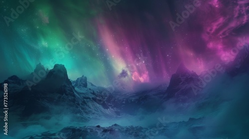 A symphony of colors in the form of a surreal background brought to life by the ethereal glow of aurora lights.