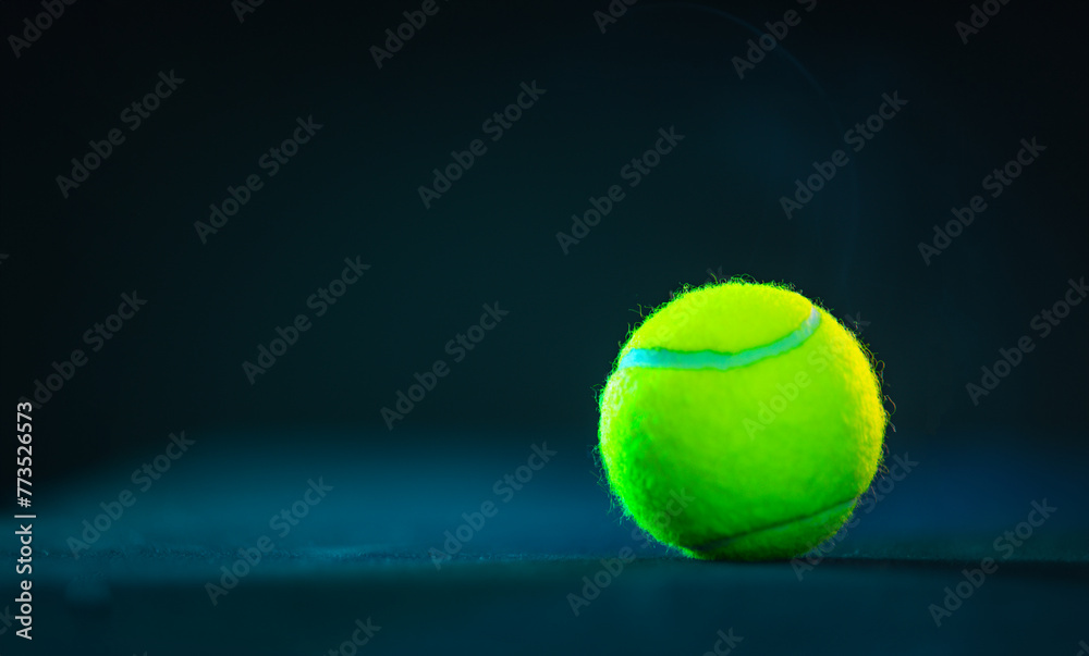 Padel or tennis ball. Background with copy space. Ball at sports court. Social media template. Promotion for padel events.