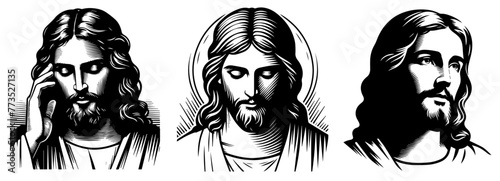 Jesus Christ Savior Messiah, vector illustration silhouette cutting cnc, engraving, religious icon, clipart black shape photo