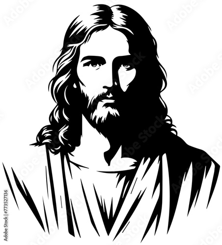 Jesus Christ Savior Messiah, vector illustration silhouette cutting cnc, engraving, religious icon, clipart black shape photo