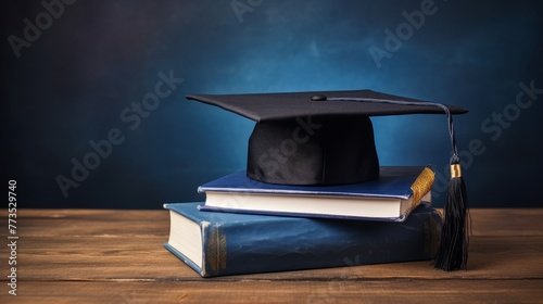 For Education Day, graduation hat was placed over school book 
