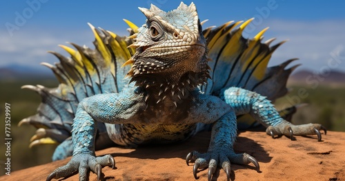 Wild Iguana Basking on Rocky Peak