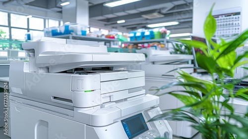 modern office multifunction printer on the office background. photo