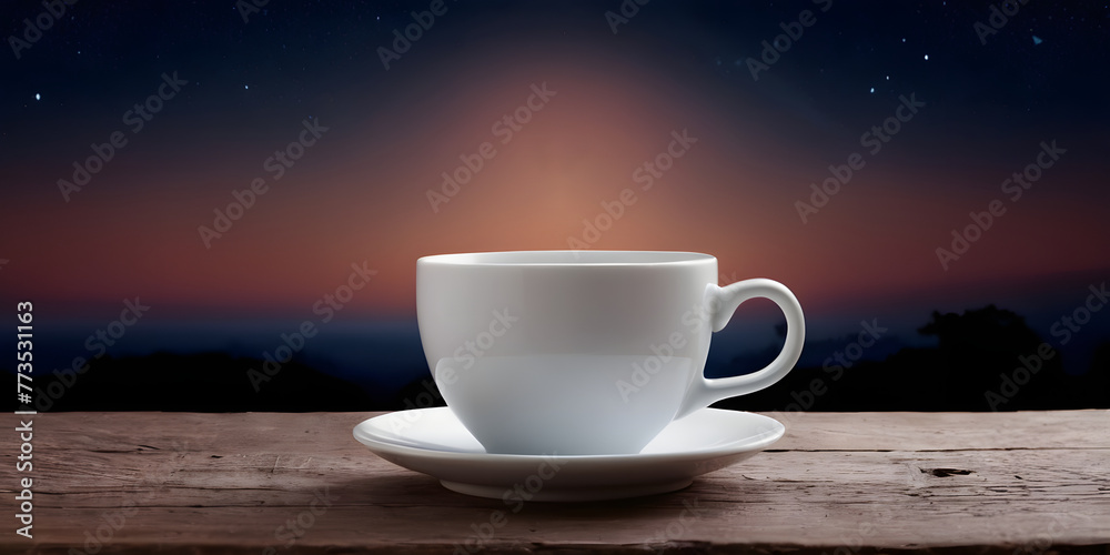 cup of coffee on the table night background cup of coffee on the table night background