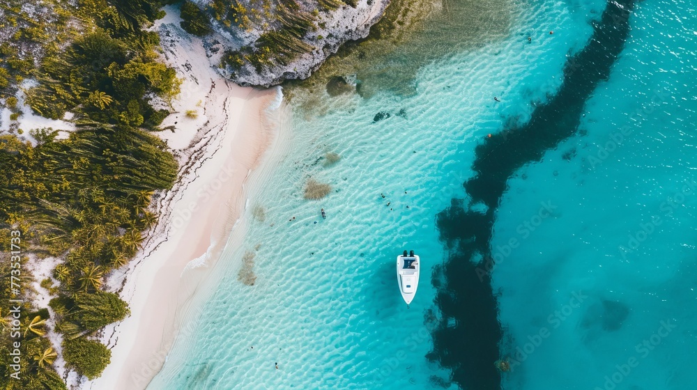 An aerial drone view reveals the summer allure of Exuma in the Bahamas