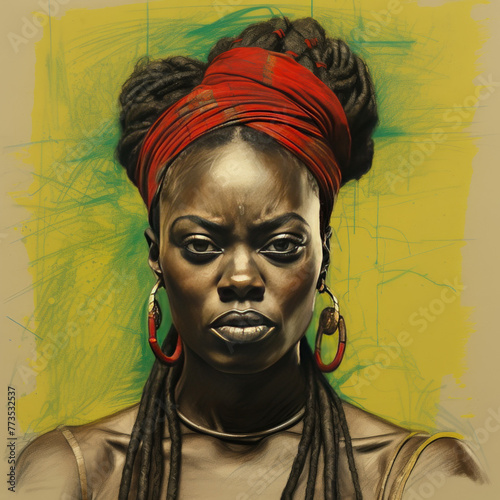 Sketch of strong african woman