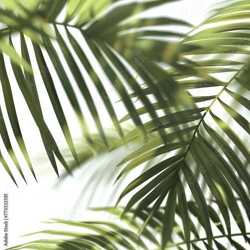 Blurry tropical coconut leaf overlay with shadow palm leaves silhouette, showcasing a stylized spring-summer themed element. photo