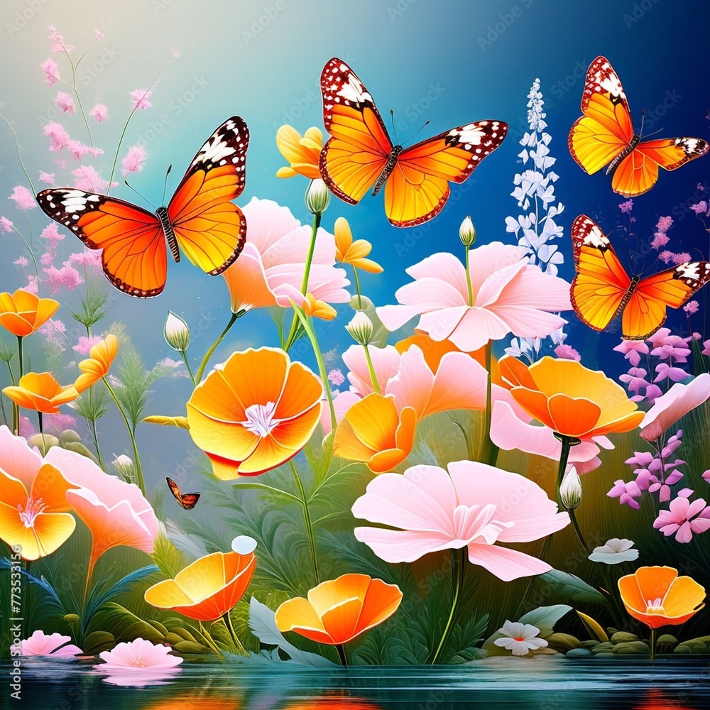 delicate-wildflowers-and-orange-butterflies-painted-with-oil-paints-ultra-hd-realistic