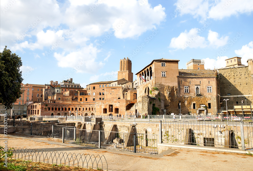 Architectural  Ruins of The Forum of  Augustus (Foro di Augusto) in Rome, Lazio Province, Italy.