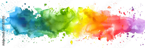 Bright rainbow watercolor spatter on transparent background. photo
