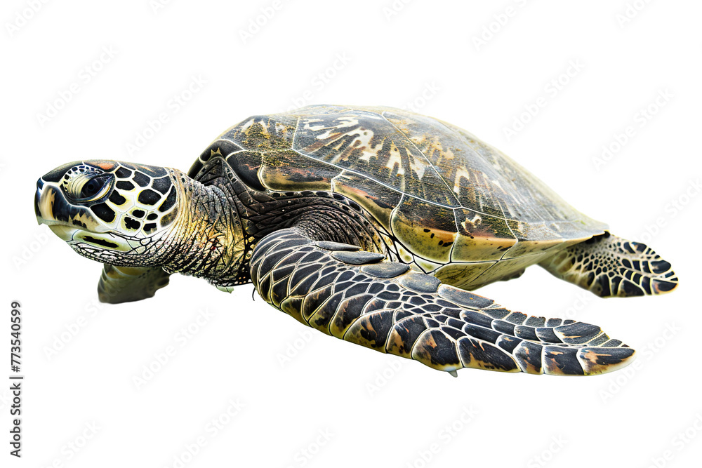 Obraz premium a serene sea turtle isolated on a white background, highlighting its graceful movements and ancient wisdom PNG
