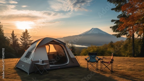 Tent with a view of fuji mountain