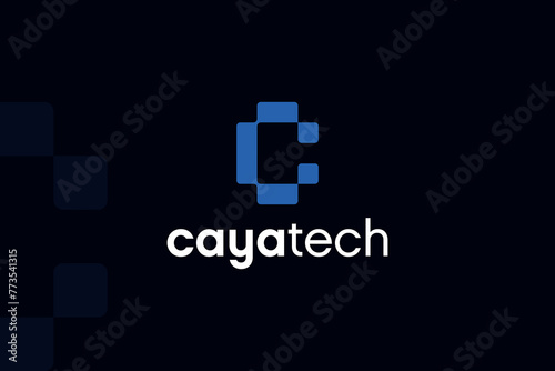 Abstract letter C Tech logo design template