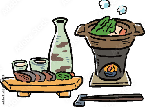 鍋料理セット　手描き風イラスト
