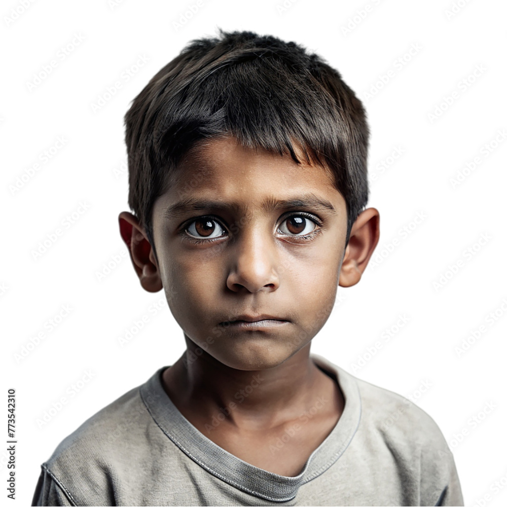 Obraz premium Portrait a poor boy, Isolated on transparent background