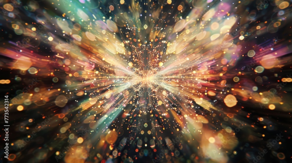 A kaleidoscope of glitter and shimmer dances in the air with every explosion. A kaleidoscope of glitter and shimmer dances in the air with every explosion.
