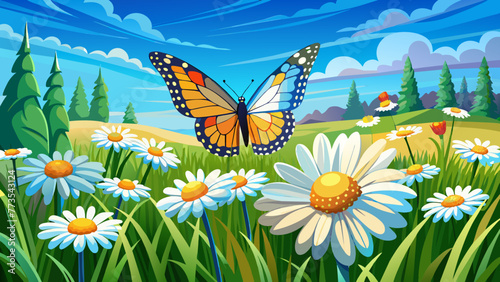 beautiful-field-meadow-flowers-chamomile background vector illustration  © Jutish