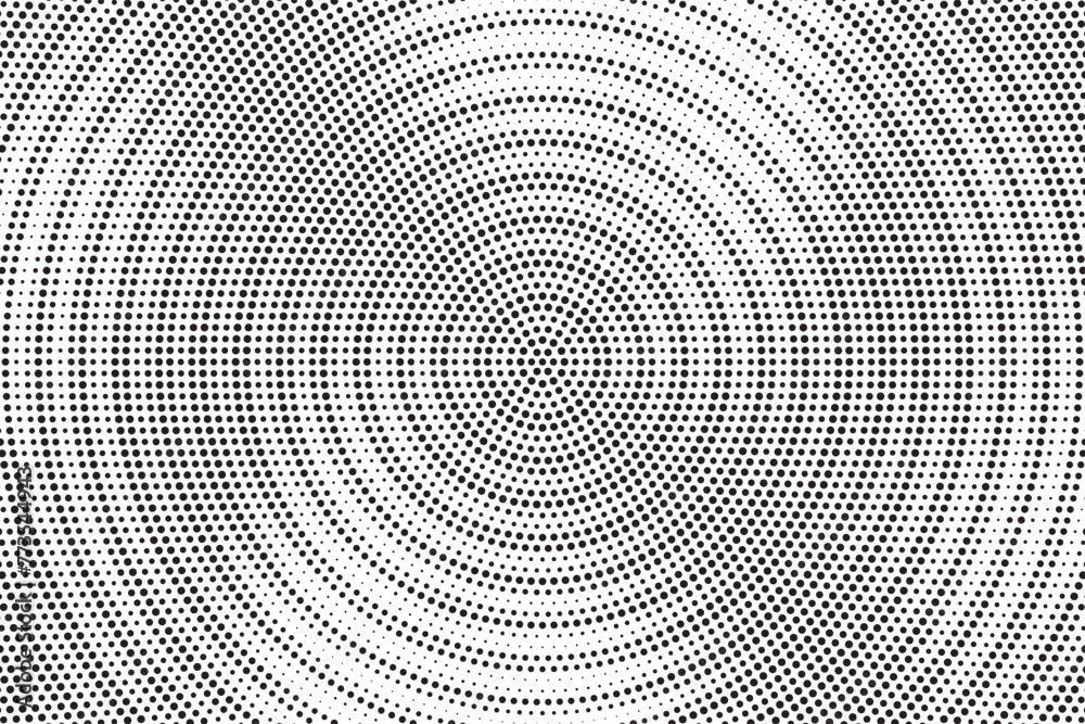 Halftone circle frame dotted background. Round border background using halftone random circle dots raster texture. Grunge circular stain. Vector illustration
