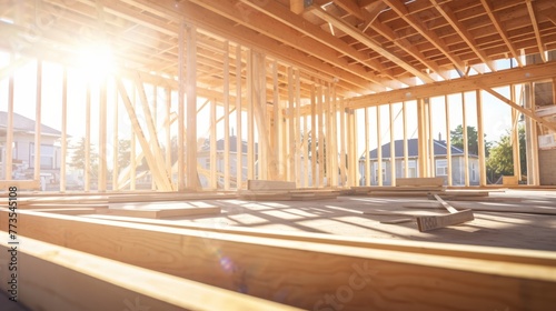 Wood framing beams that are being used in construction new house that is under construction 