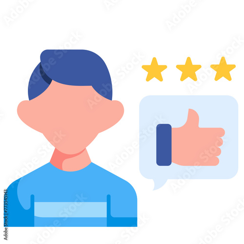 Customer Satisfaction Flat Icon. A customer with thumb up symbol and rating star which represents customer satisfaction. Feedback sign vector illustration.