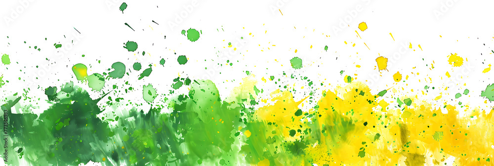Vibrant green and yellow watercolor splatter on transparent background.